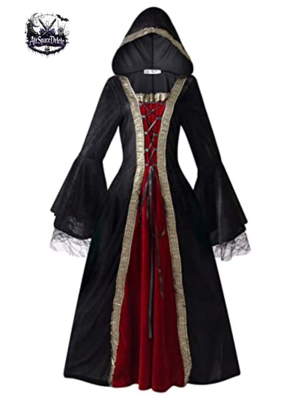 Medieval Renaissance Hooded Maxi Dress Lace Costume